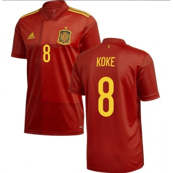 Camisola Espanha Koke 8 Equipamento Primeiro Euro 2020 Manga Curta